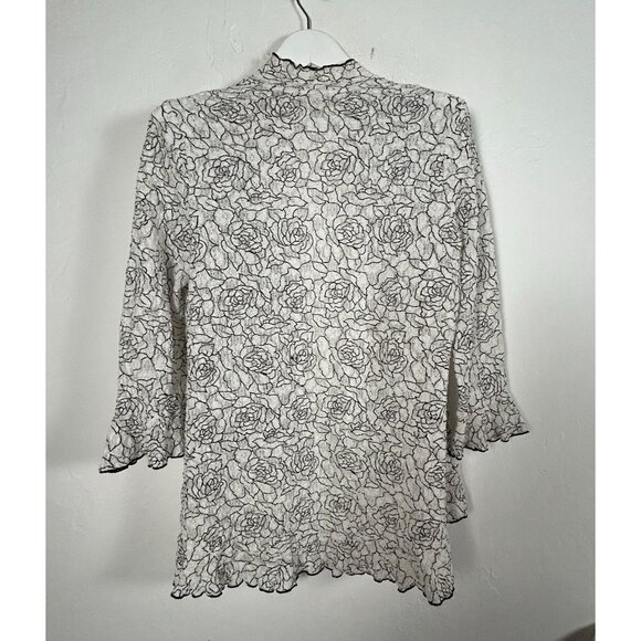 I.C. Collection by Connie Womens Floral Print Open Front Lace Jacket White/Black - Picture 2 of 6